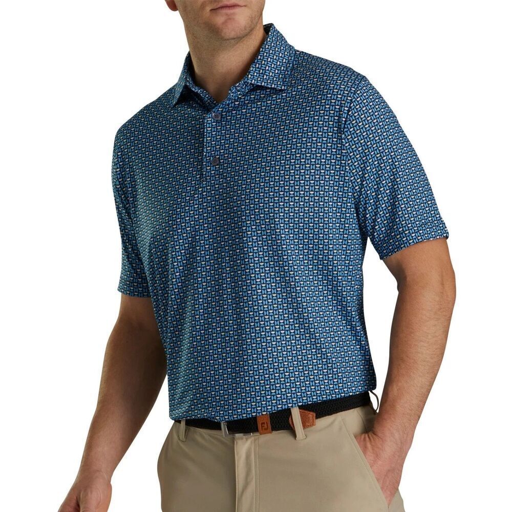 NWT FootJoy Men's Half Moon Geo Lisle Self Collar Golf Polo Navy Large